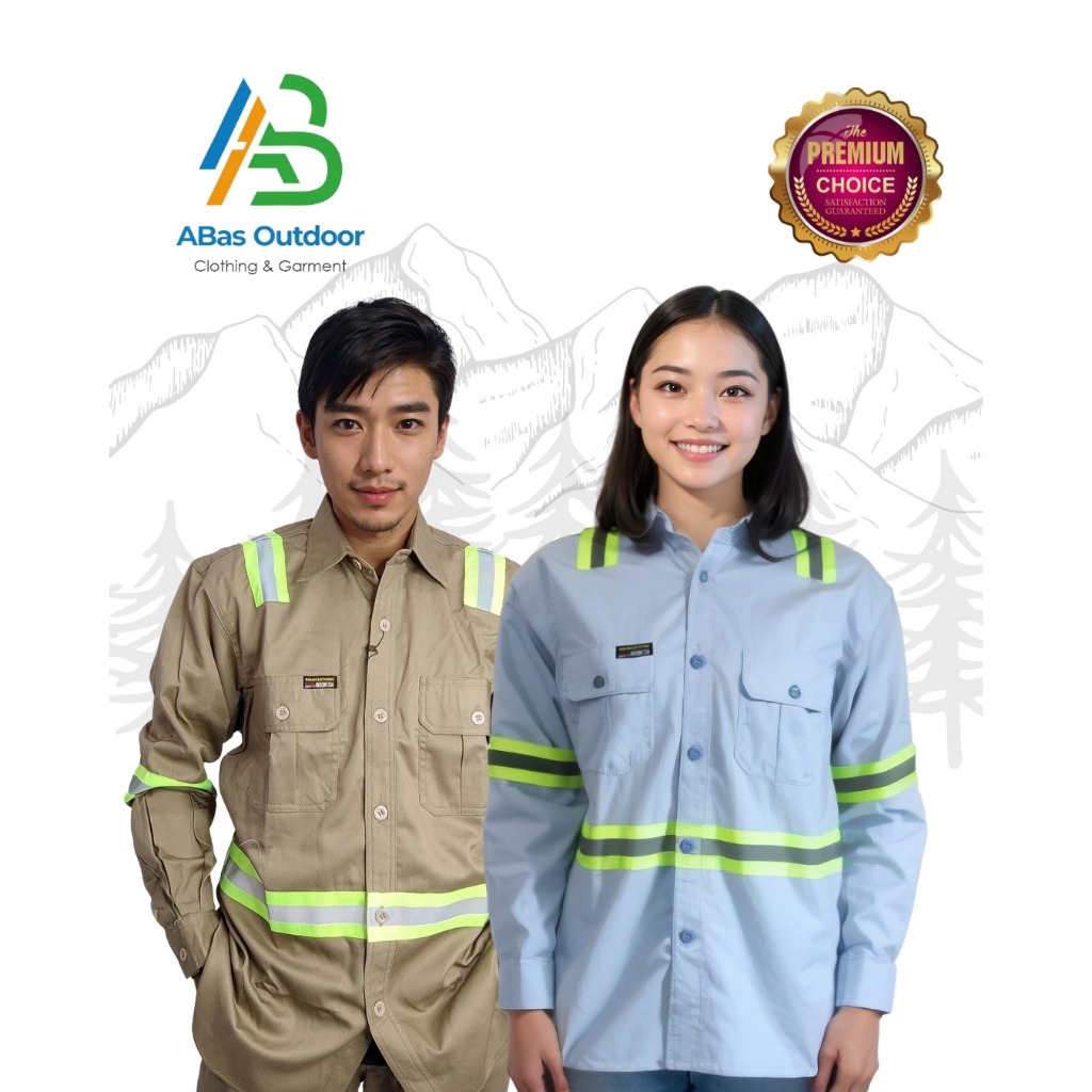 BAJU KEMEJA KERJA SAFETY Warna Krem Tua, Biru Muda/ Seragam Proyek / Lapangan / Konstruksi / Tambang