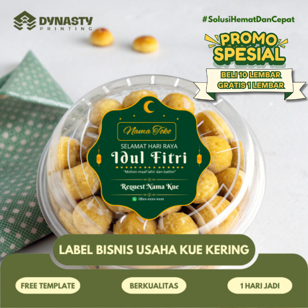 Cetak Stiker Logo Label Usaha Kue Kering Lebaran Berbahan Chromo - Free Template Desain ( Tinggal Me