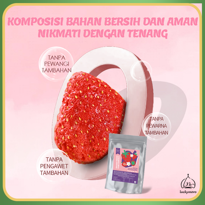 

QH LuckymoreHalal Stroberi Beku Kering Renyah 52g - Stroberi Beku Kering yang Renyah, Camilan Sehat