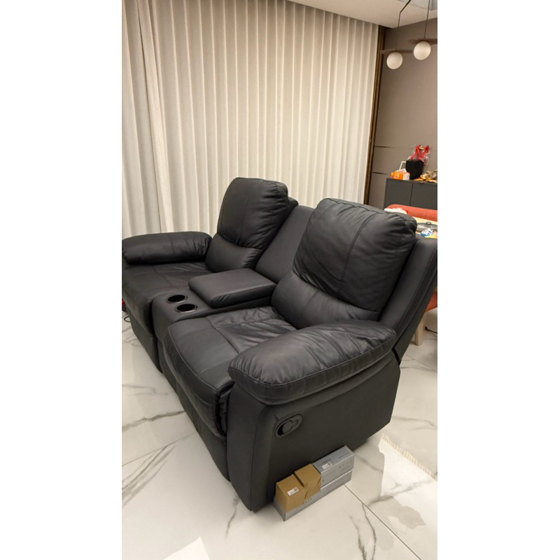 preloved Atria Sofa Recliner Livana 2 Seater With Stocker Aair Leather Black - sofa second tangerang
