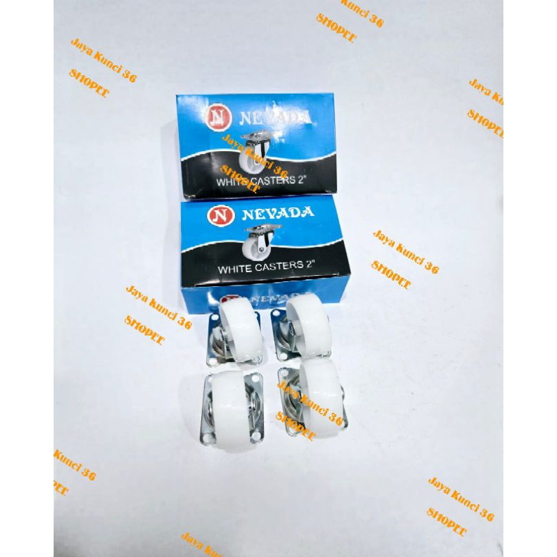 Roda Caster 2" Inch Gepeng Nylon Putih Hidup / Roda Etalase Nylon Putih 2" inch
