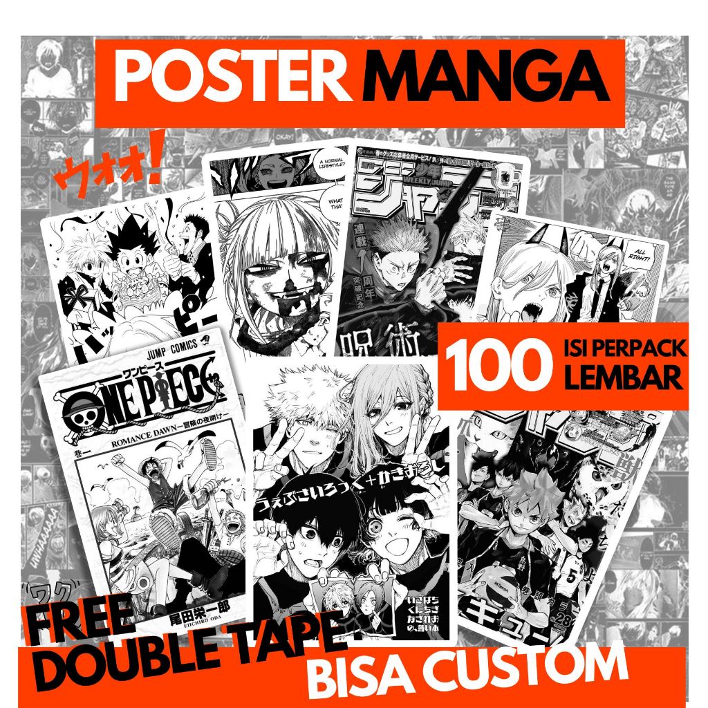 YMS1 - 100 POSTER MANGA JUJUTSU KAISEN DEATH NOTE TOKYO GHOUL CHAINSAW MAN TOKYO REVENGER NARUTO HAI