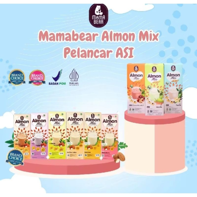 

MamaBear Almon Mix 6 x 30gr Minuman Susu Almond Milk Ekstrak Katuk - Caramel - susu Almond Kaya Nutrisi - MamaBear AlmonMix Chocolate/ Alpukat / Taro / Coffee Latte / Caramel / Vanilla Susu Almond Less