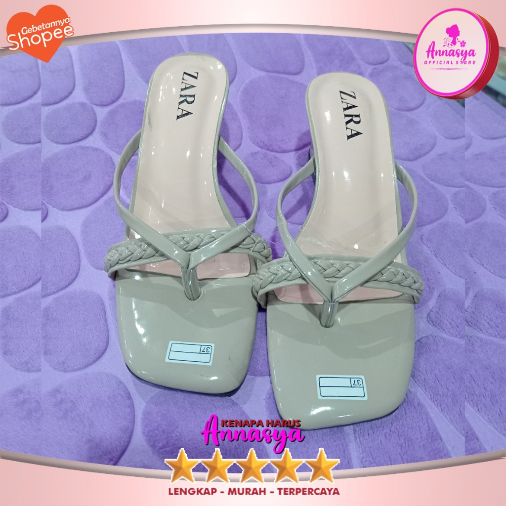 Zara heels 5cm / sandal tali anyam wanita