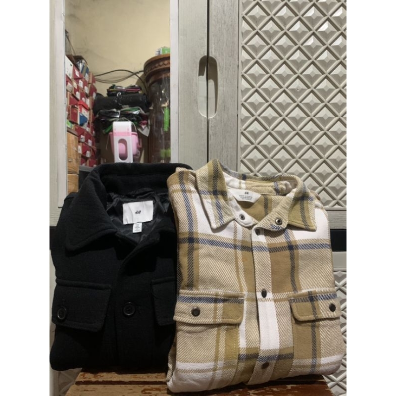 ORIGINAL OUTERWEAR WOOL H&M OVERSHIRT JACKET PLAID MULTI COLOUR BLACK