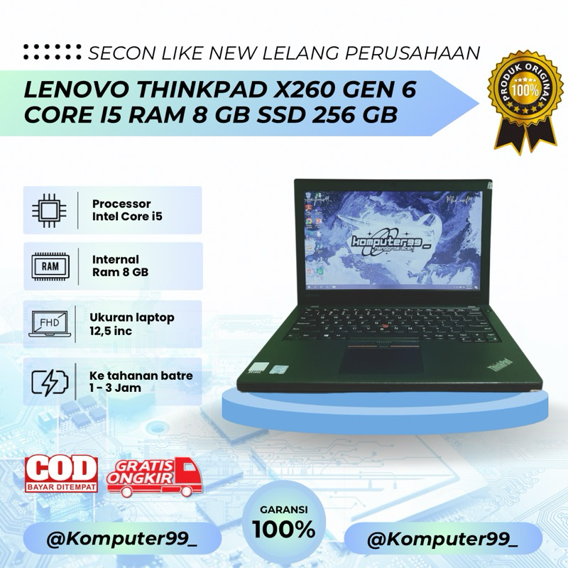 LENOVO THINKPAD GEN 6 X260 CORE i5 / i3 RAM 8 / 16 GB SSD 256 / 128 GB