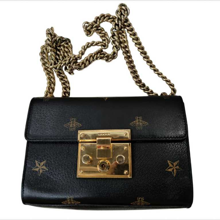 Tas Wanita Tas Selempang Sling Bag GC Mini Padlock Bee Leather Black Color Mulus