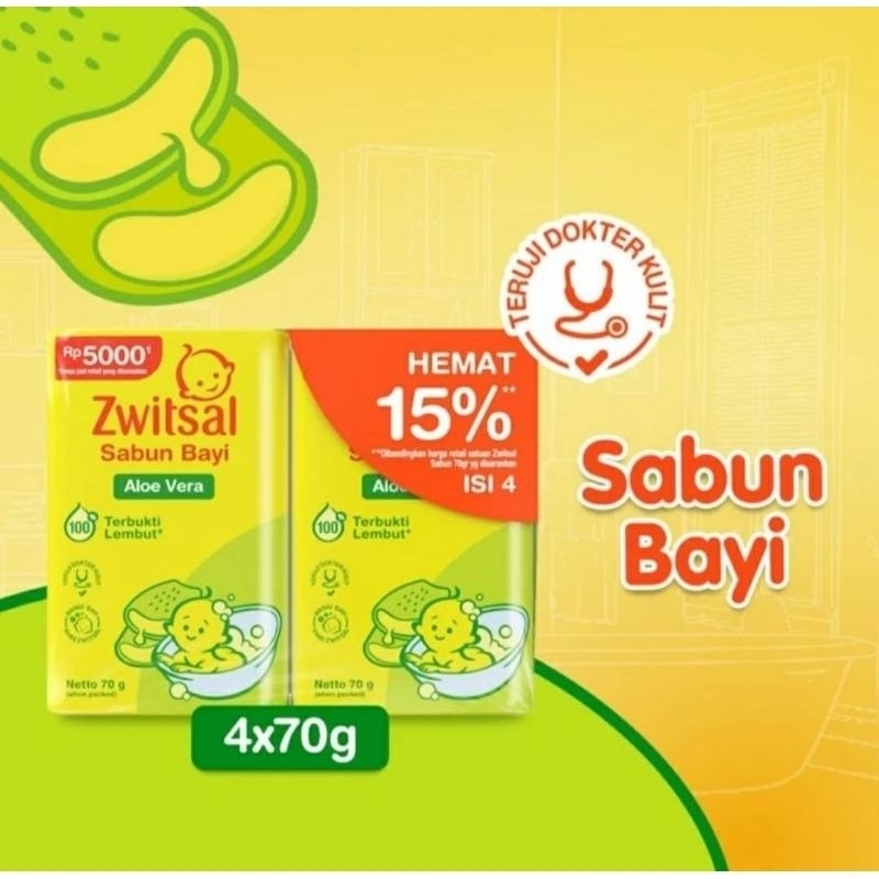 Zwitsal Sabun Bayi Batang | Paket Hemat Zwitsal Sabun Bayi Batang Aloe Vera 4×70gr | Varian Aloe Ver