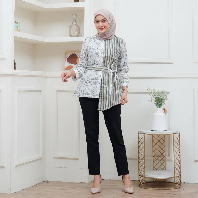Batik Kerja Premium Motif Songket Atasan Batik Wanita Modern Lengan Panjang Kombinasi | BLOUSE BATIK