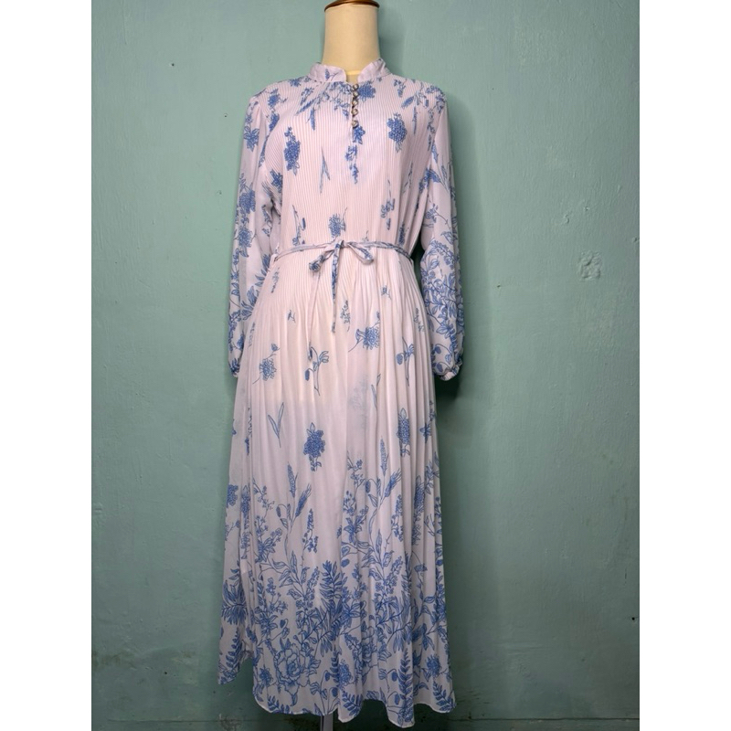 PRELOVED - Dress Gamis Tunik Wanita Mewah Putih Lebaran Muslim tangan panjang Simple mewah elegant b