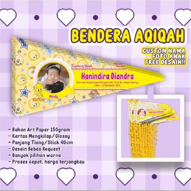 BENDERA AQIQAH MARHABAN/BENDERA AQIQAH TILE / UNDANGAN AQIQAH/KHITANAN/ULTAH/PAPERBAG AQIQAH TASYAKU