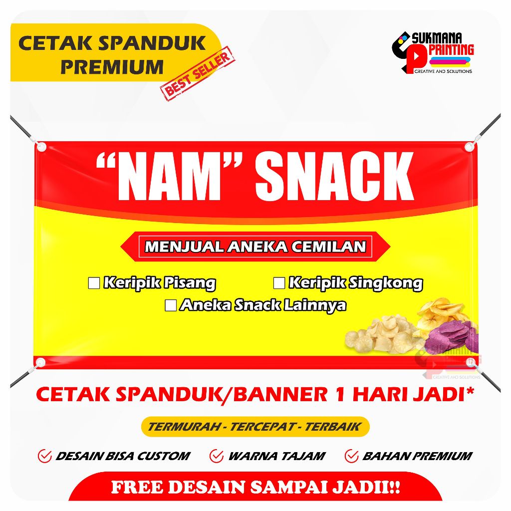 CETAK SPANDUK BANNER JUAL ANEKA SNACK - SPANDUK ANEKA SNACK MAKANAN RINGAN