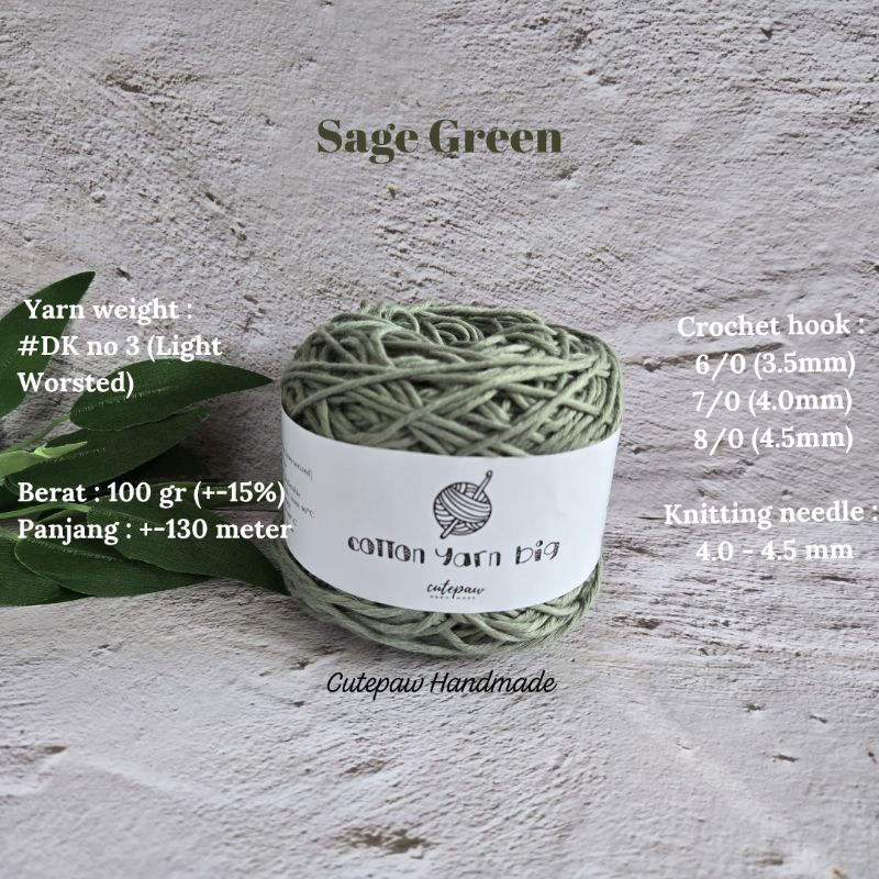[Big ply]  Sage Green - Benang Rajut Soft Cotton
