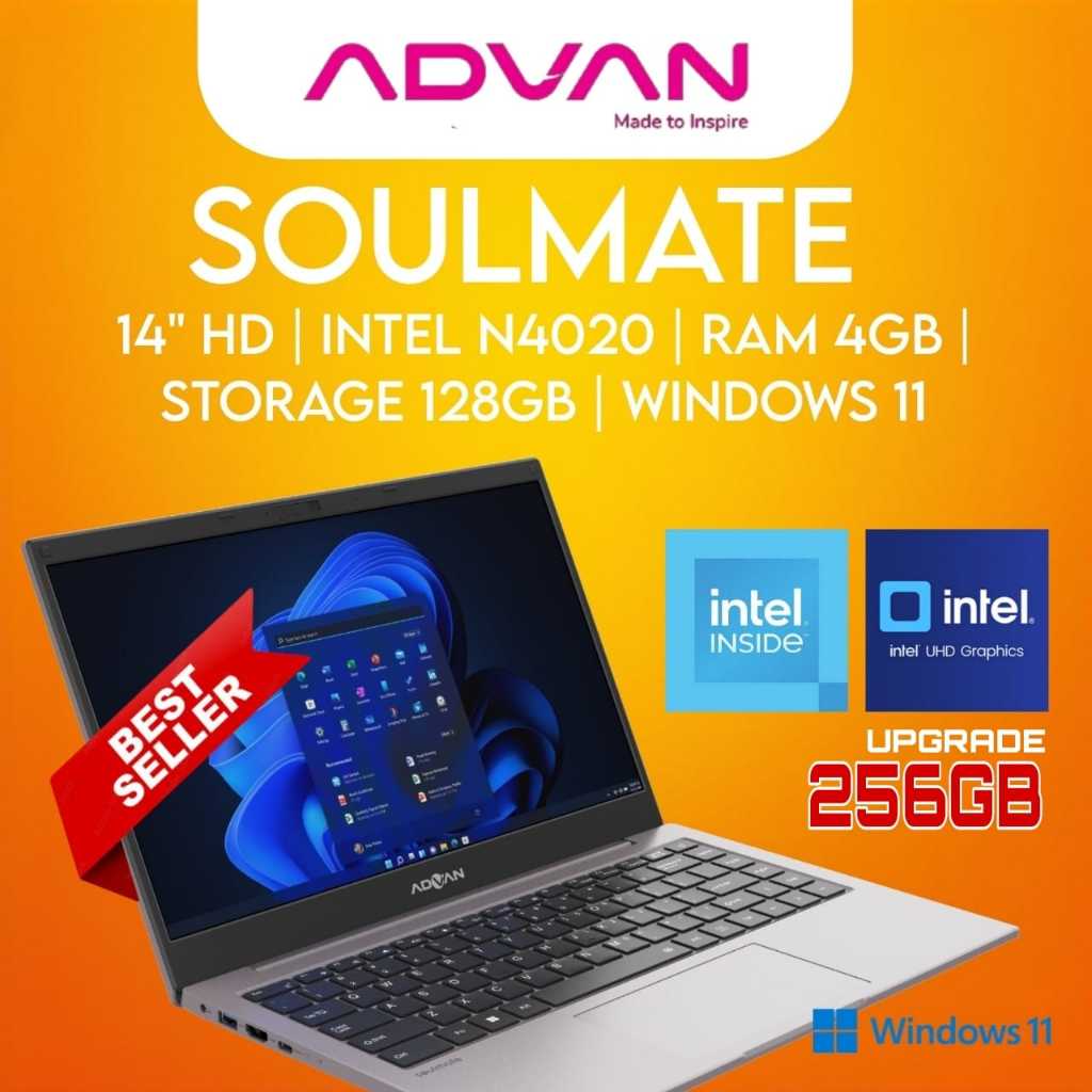 Advan Soulmate Intel N4020 14 Inch HD Notebook Advan Soulmate