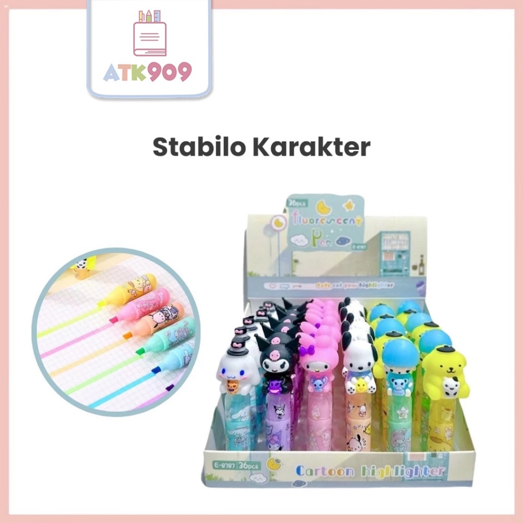 

ATK909 1PCS Stabilo Sanrio Stabilo Highlighter Penanda Stabilo Lucu Karakter Cinnamorol Pochaco Mymelody