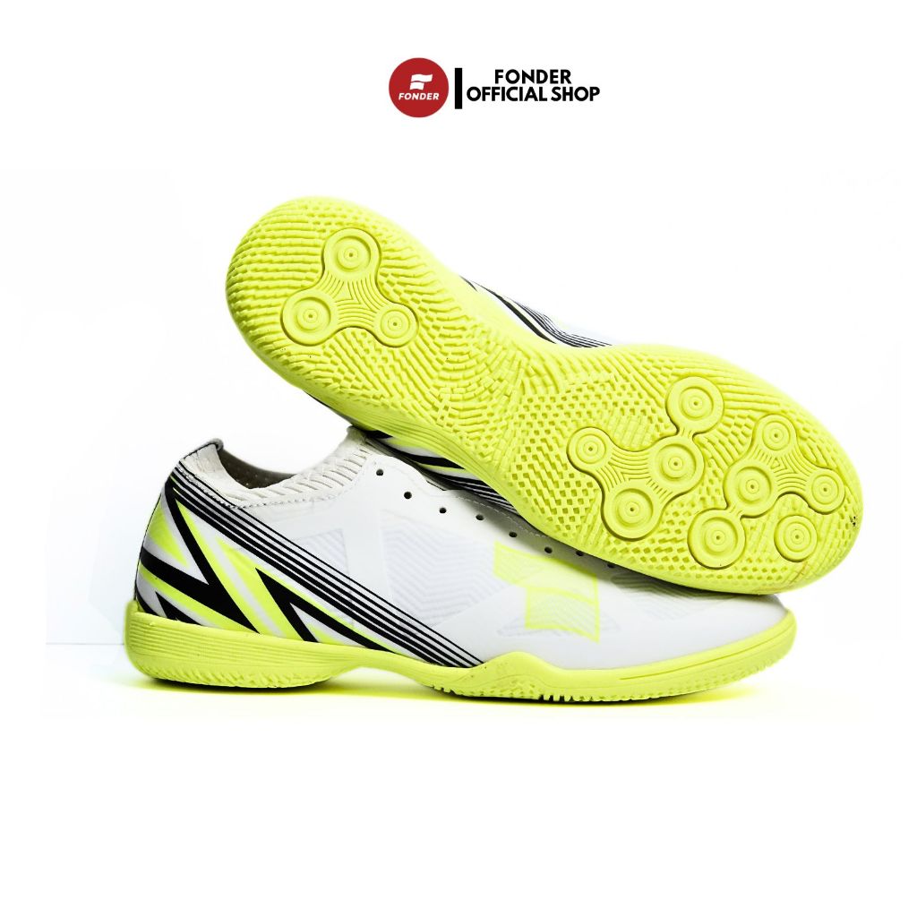 Sepatu Futsal Fonder Speed Arrow Putih/Hijau Neon dengan Outsole Berdecit