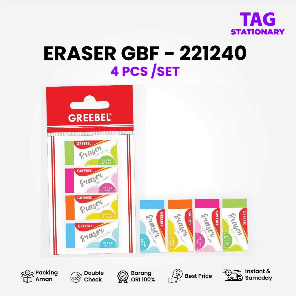 

GREEBEL Penghapus Putih / ERASER GBF-221240 (4 PCS/SET) / Stip Hapusan / Timur Agung Grosir