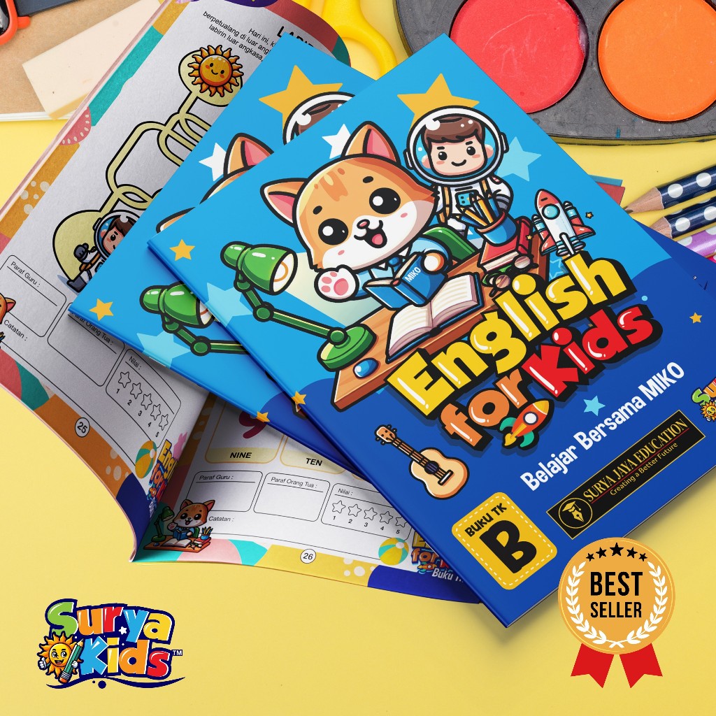 Buku Belajar Bahasa Inggris Anak TK B - Buku Aktivitas ABC & Worksheet Interaktif | Surya Kids