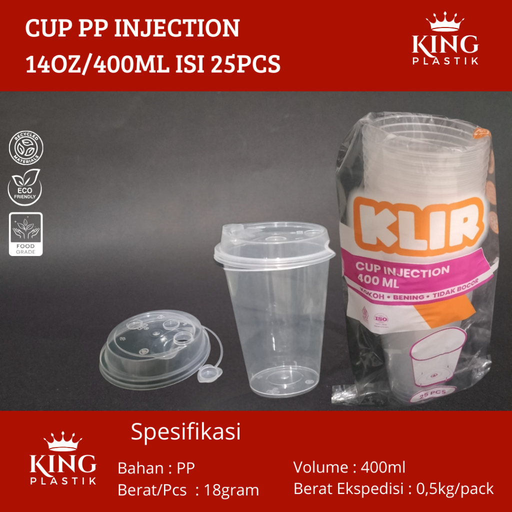 Cup PP Injection 400ml 14oz @25pcs | Gelas Plastik Bobba |Cheese Tea 14oz