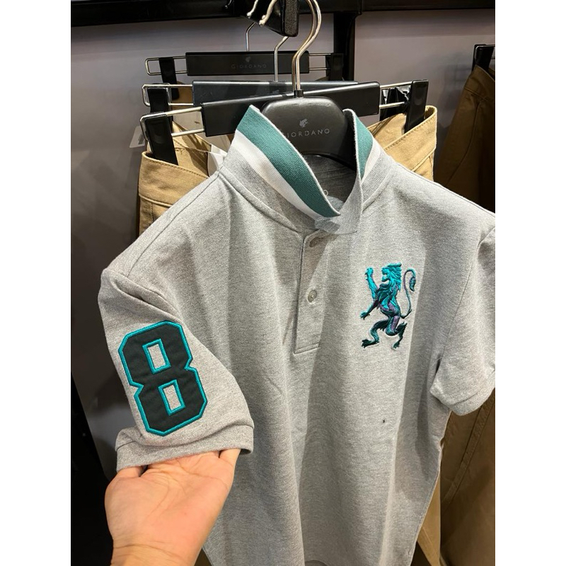 POLO NEW SHIRT GIORDANO 3D LION MENS SIGNATURE GREY ORIGINAL | KAOS POLO 3D LION GIORDANO ORIGINAL