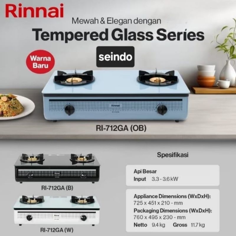 Rinnai Ri 712 Ga B Hitam Kompor Gas Kaca 2 Tungku Rinnai Ri 712 Ga W Putih Ri712Ga Ri 712 Ga B Ri 71
