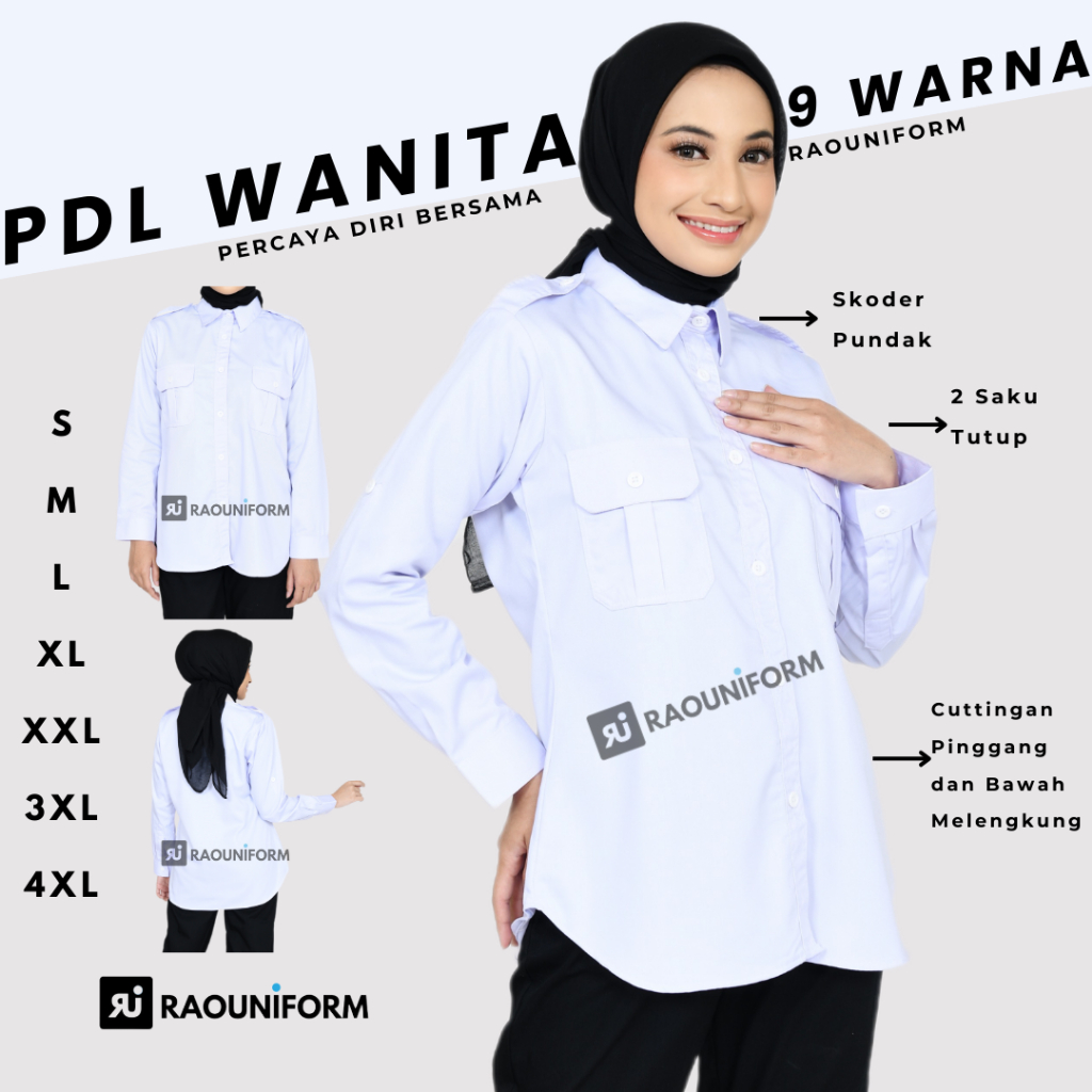 Baju Putih PNS Wanita dan Pria/Kemeja PDL Custom Bordir/Seragam Dinas PDL PDH Pria Lengan Panjang