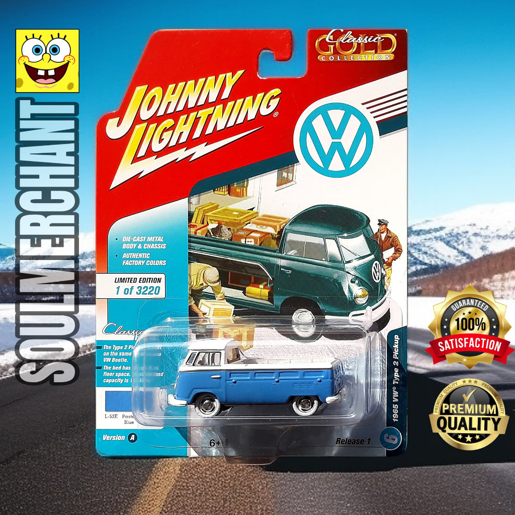 Johnny Lightning 1965 VW Type 2 Pickup Biru Volkswagen T2 Diecast