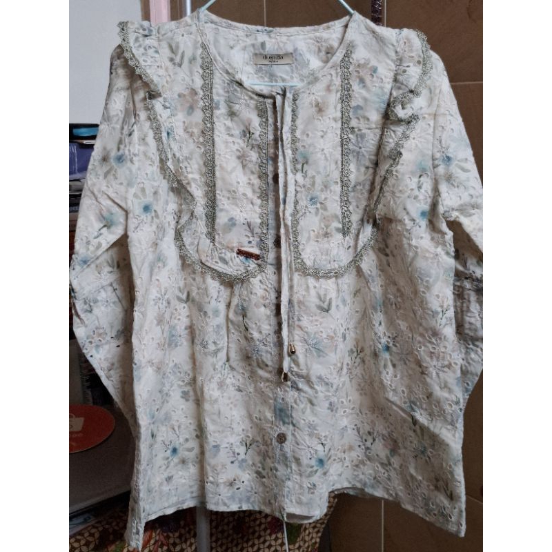 Blouse Dienda Fashion Katun Bordir Katun Bolong Berfuring - Hijau