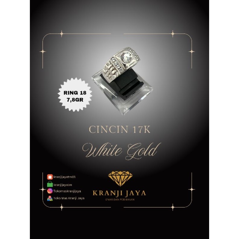 Cincin Ukir Permata Emas Putih 17K