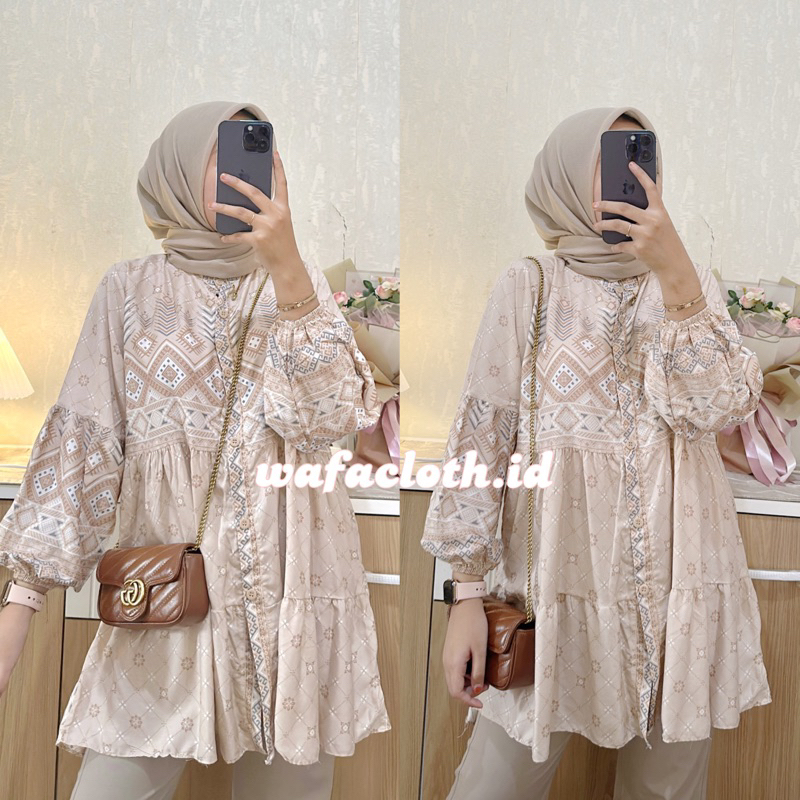 READY STOCK TIFANY Blouse Rayon Motif Wanita Lengan Panjang Allsize BLOUSE RAYON MOTIF ALLSIZE
