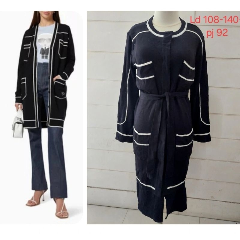 Dolce vitta knit outer jaket rajut long model coat set belt