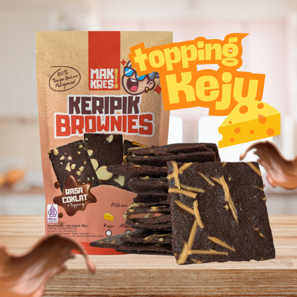 

MakKres! Keripik Bronis Brownies Chips Crispy Coklat 65gr - Topping Keju