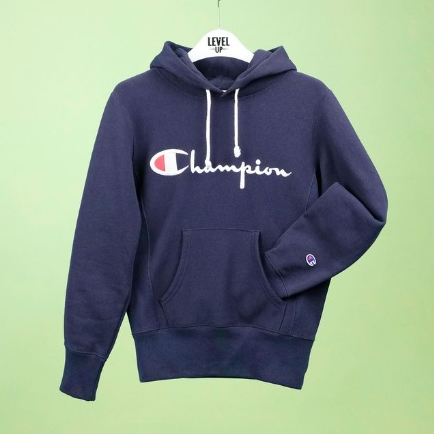Champion Reverse Weave Hoodie Logo Embroidered Navy 100% Original