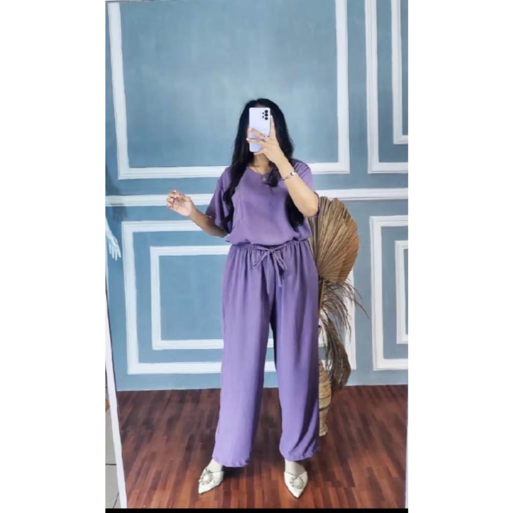 One Set Crinkle Airflow  Baju Wanita || Setelan Crinkle Airflow Celana Panjang || Setcel Crinkle Air