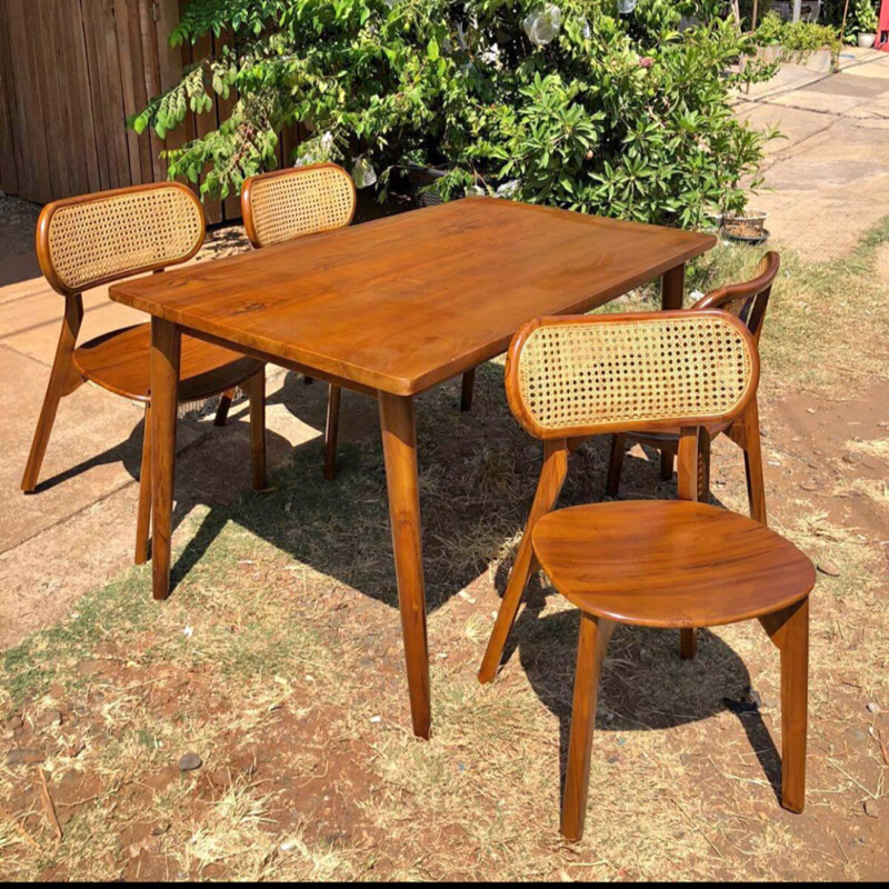 Set Kursi Makan Rotan Jati Minimalis / Set Kursi Makan Jati / Set Meja Makan Kursi Rotan / Set Meja 