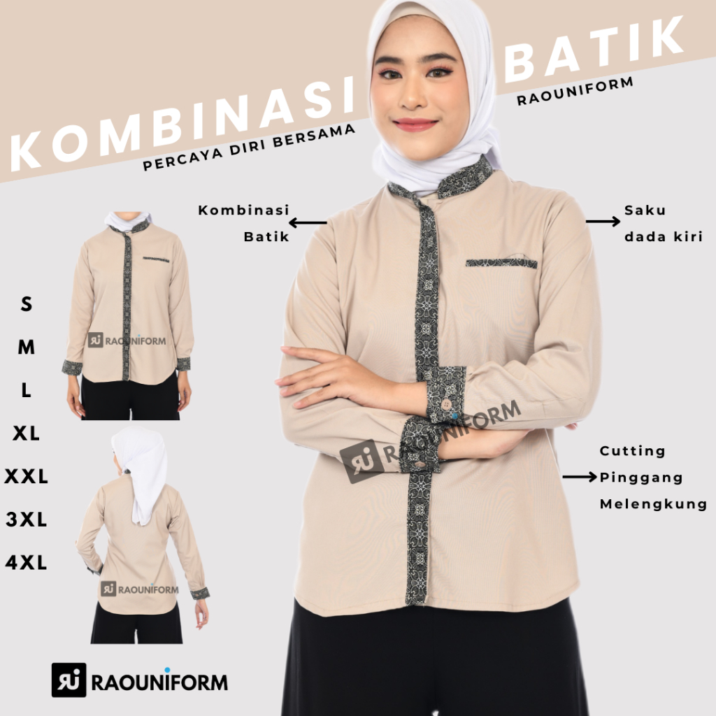 Baju atasan wanita/Seragam kerja pria/Kemeja kerja kantoran/Atasan kombinasi batik pria dan wanita