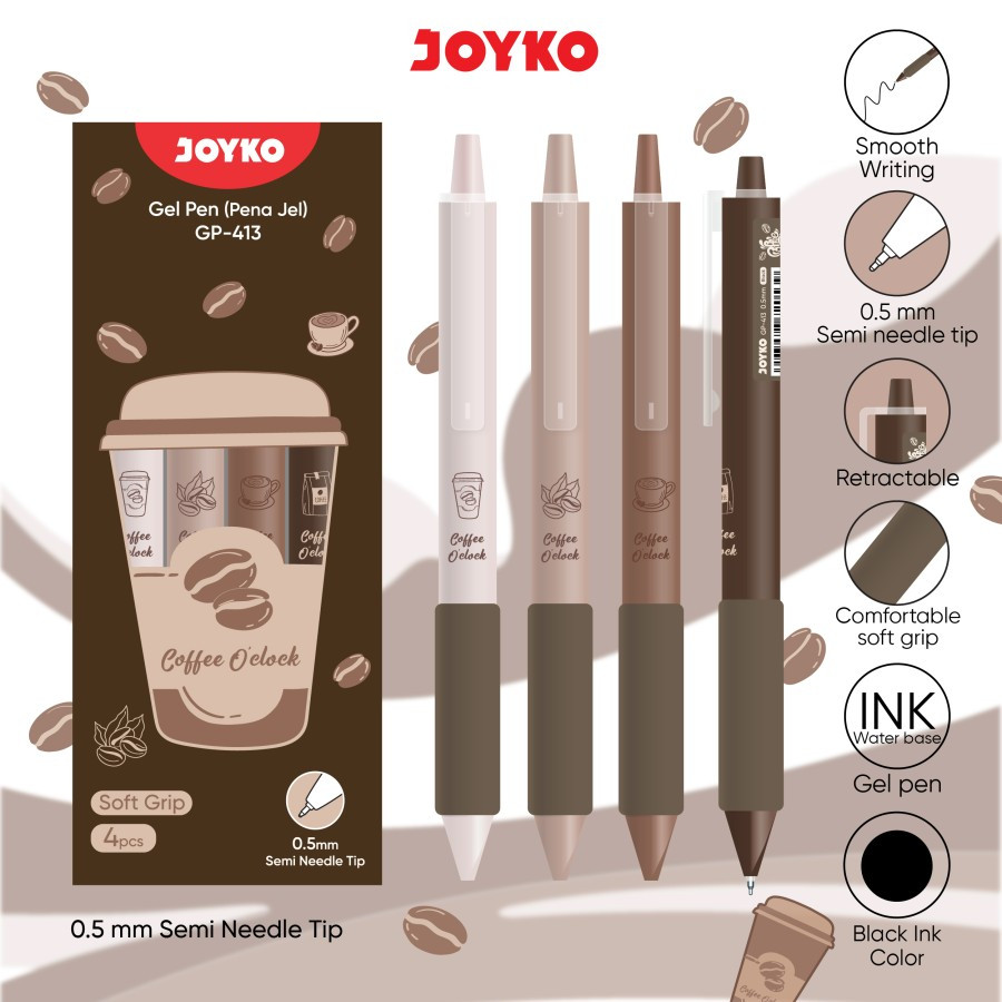 

1 SET / 4 Pcs Gel Pen Joyko GP-413 Coffee O'clock