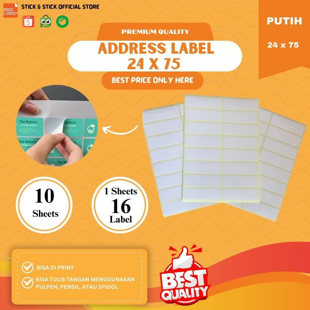 

Sticker Self Adhesive Address Label 24x75 mm Tom Putih Polos Premium