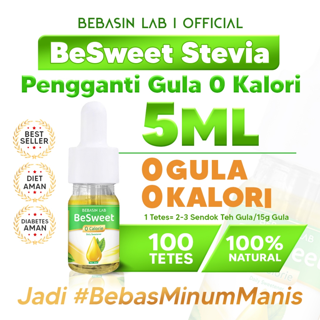 

BebasinLab - "BeSweet Stevia" (5ml). 0 Kalori, Pemanis Alami, Pengganti Gula, Bebas Kalori, Aman untuk Diabetasi. #BebasMinumEnak