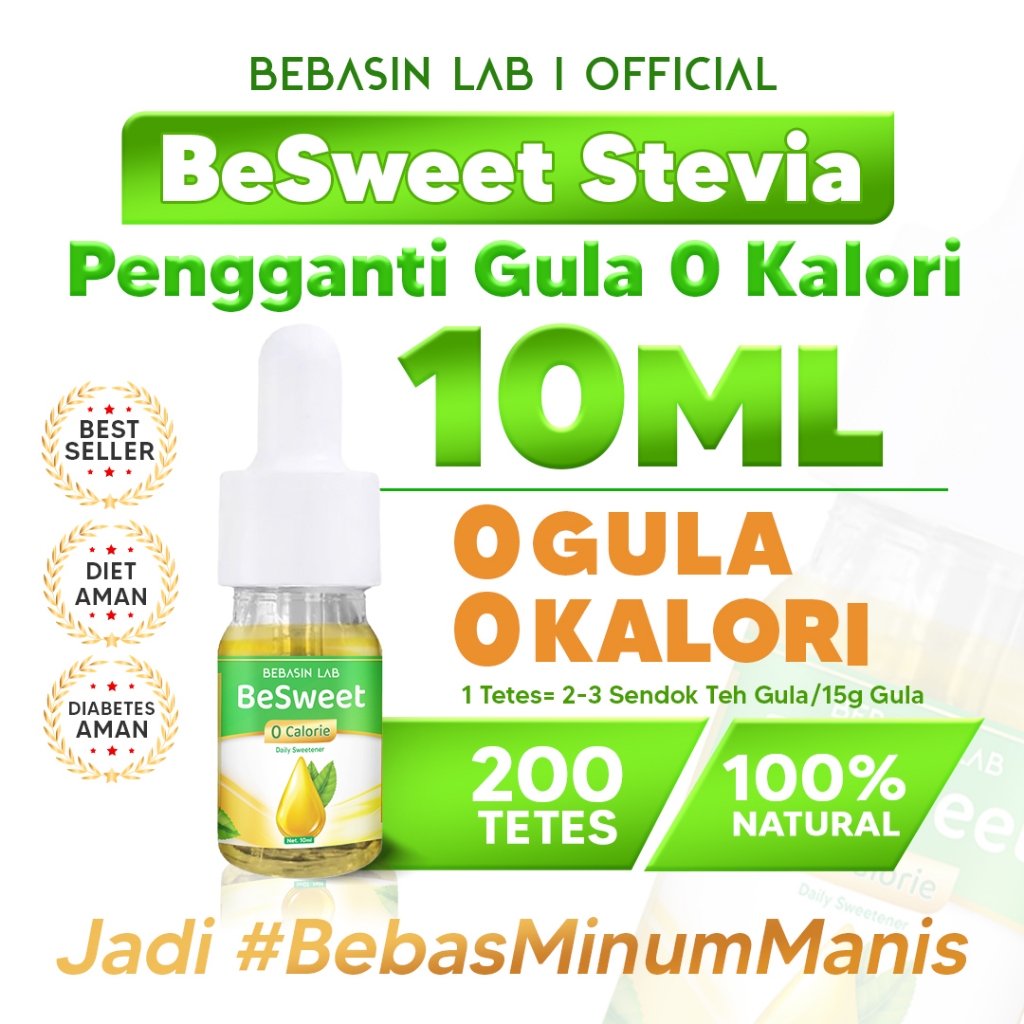 

BebasinLab - "BeSweet Stevia" (10ml). 0 Kalori, Pemanis Alami, Pengganti Gula, Bebas Kalori, Aman untuk Diabetasi. #BebasMinumEnak