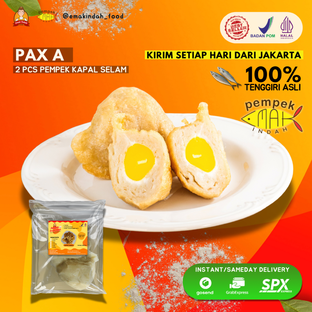 

PEMPEK EMAK INDAH - PEMPEK MPENAK PALEMBANG ASLI IKAN TENGGIRI - Paket 1 Pax (2pc) KAPAL SELAM