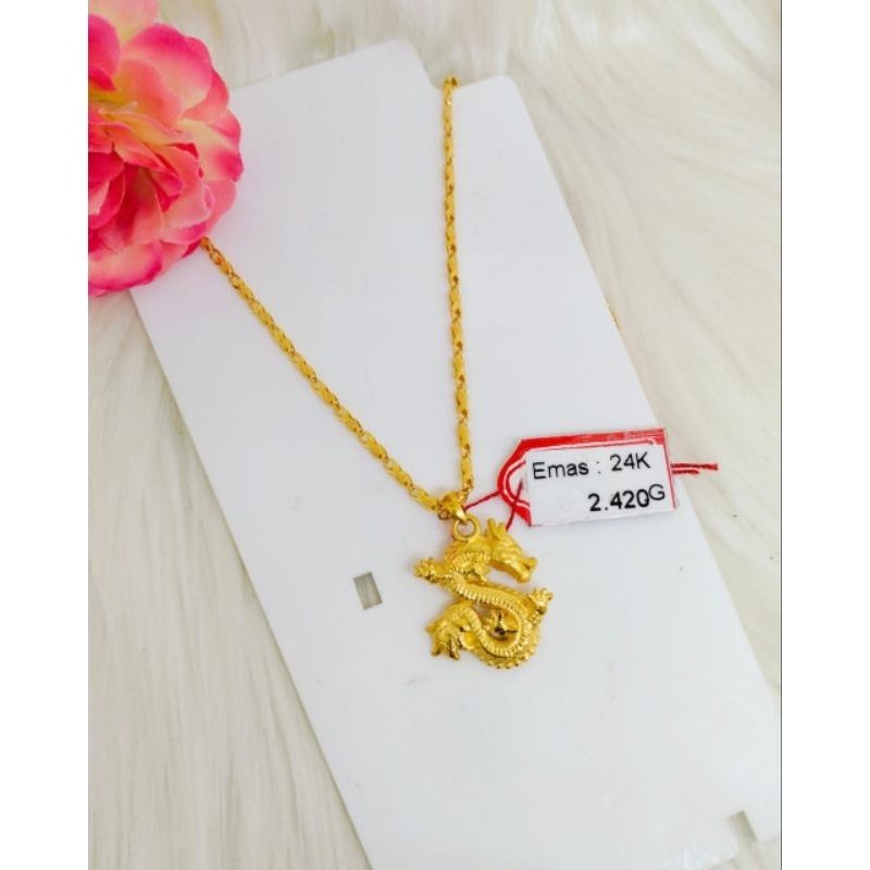 Liontin Emas Asli Naga 24K Hongkong 999%