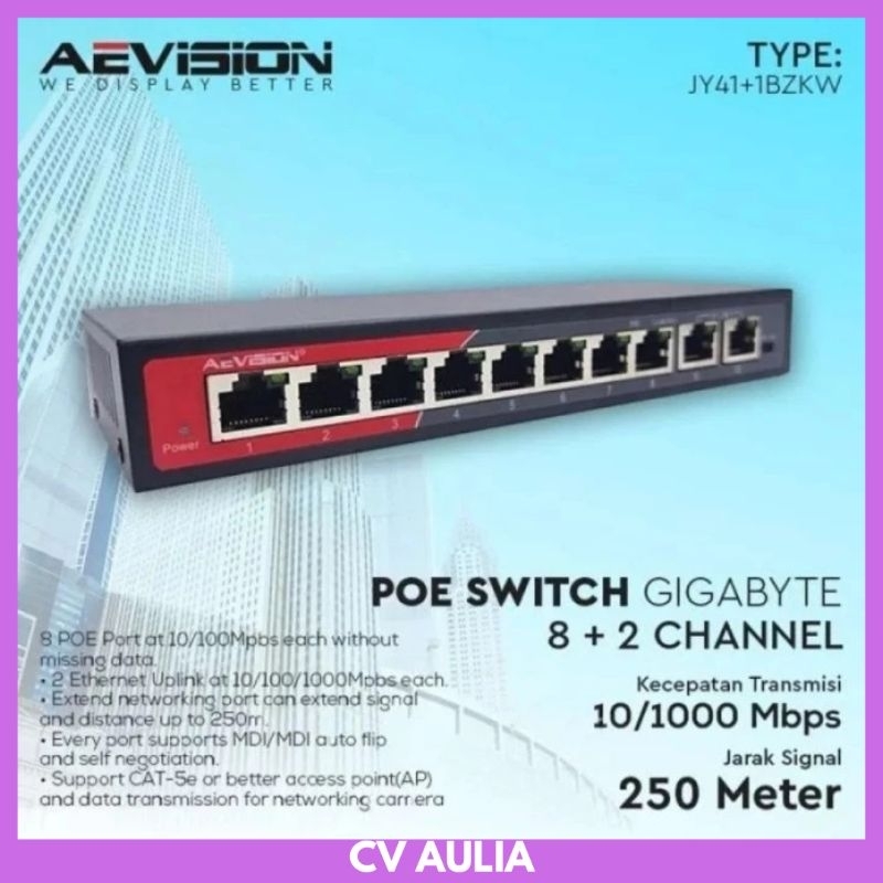SWITCH POE 8 PORT +2 UPLINK AEVISION  POE 8+2 UPLINK 10/100 SMART POE