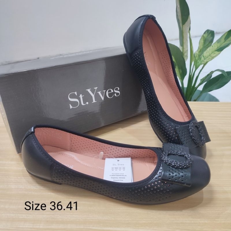 Flatshoes Hitam Sepatu Cantik Elegan St.Yves Brukat Branded Matahari murah Terbaru size 36