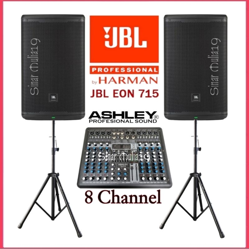 Paket Sound System Speaker Active JBL EON715 Original Mixer Ashley 8 Channel Bluetooth