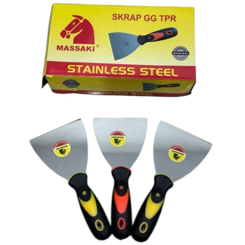 MASSAKI GG KARET 4” inci stainless steel asli sekrap kape gagang karet TPR 4 inci ( 10cm ) putty scr