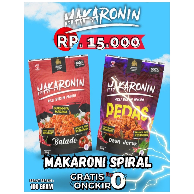 

Makaronin Makaroni Spiral Rasa Balado dan Pedas daun jeruk