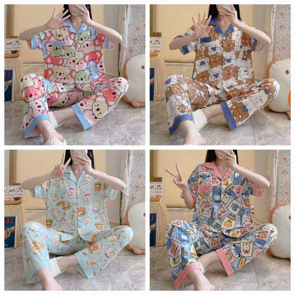 [BISA COD] TSC PIYAMA WANITA IMPORT CP KANCING BAHAN KATUN ORGANIK PREMIUM BY LEISURE WEAR