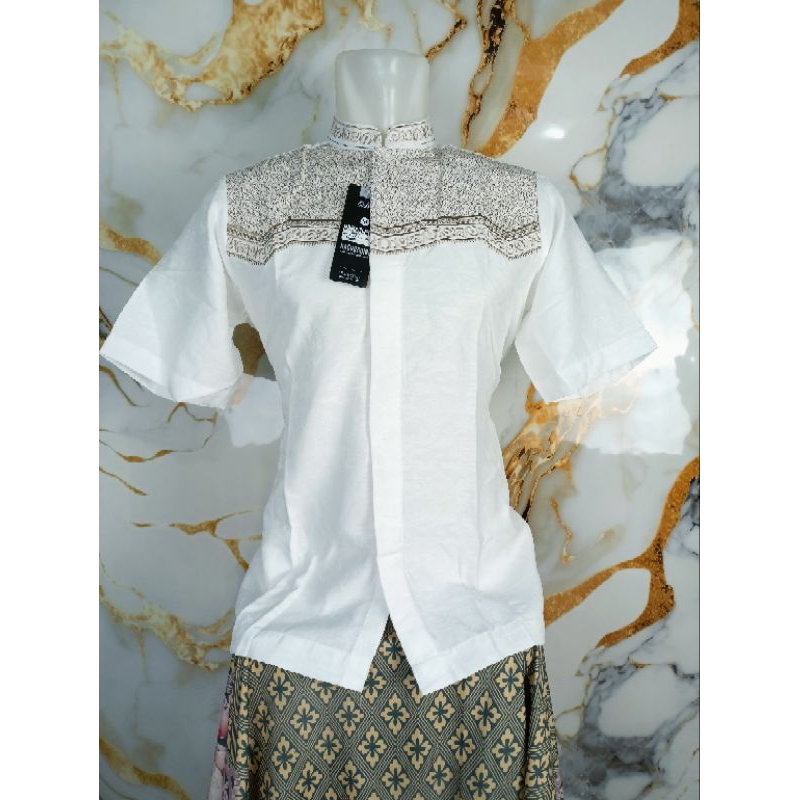 koko bordir dada warna bahan jaguar premium merk hasgradini lengan pendek Putih Mewah Motif Lembut