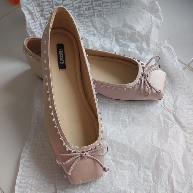 preloved sepatu Flat Staccato baby pink size 37 Original